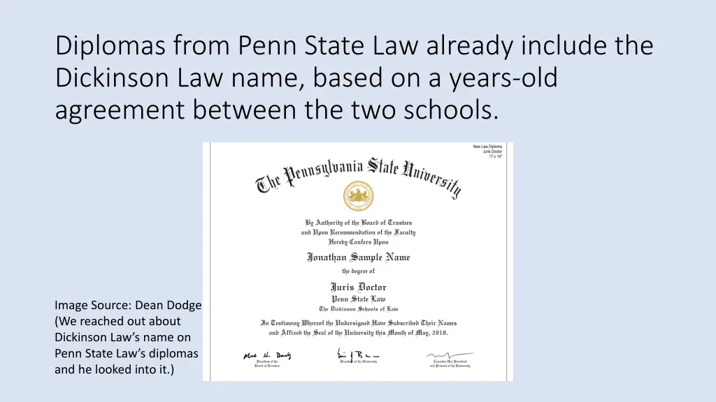diplomas from penn state law already include