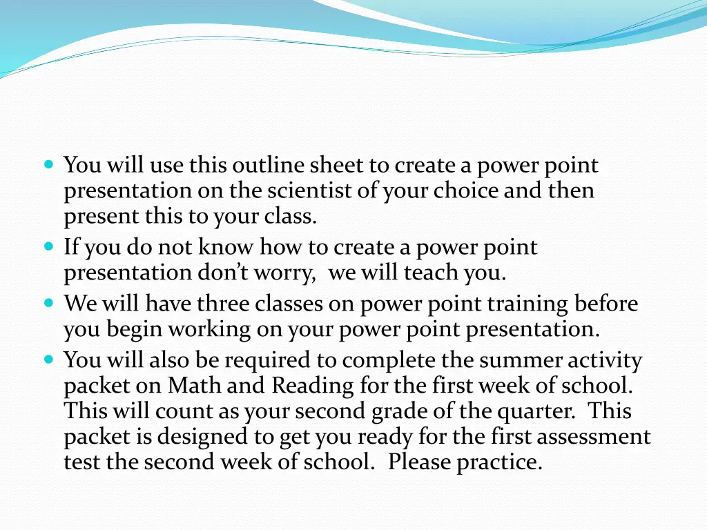 you will use this outline sheet to create a power