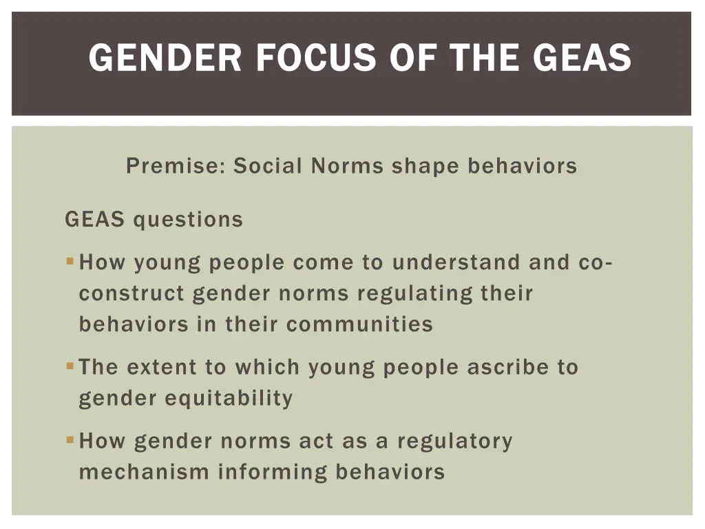 gender focus of the geas gender focus of the geas