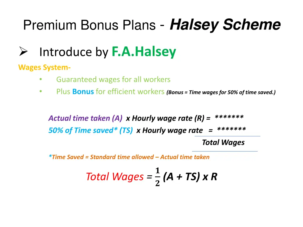 premium bonus plans halsey scheme