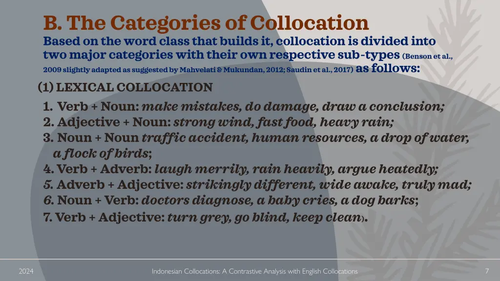 b the categories of collocation based on the word