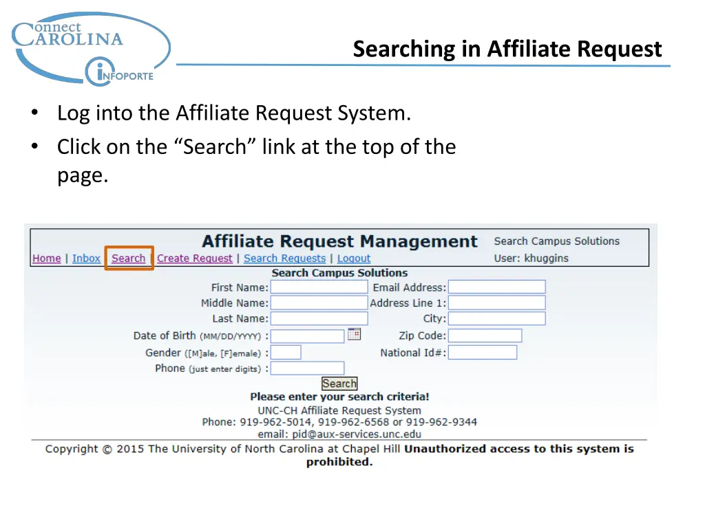 searching in affiliate request