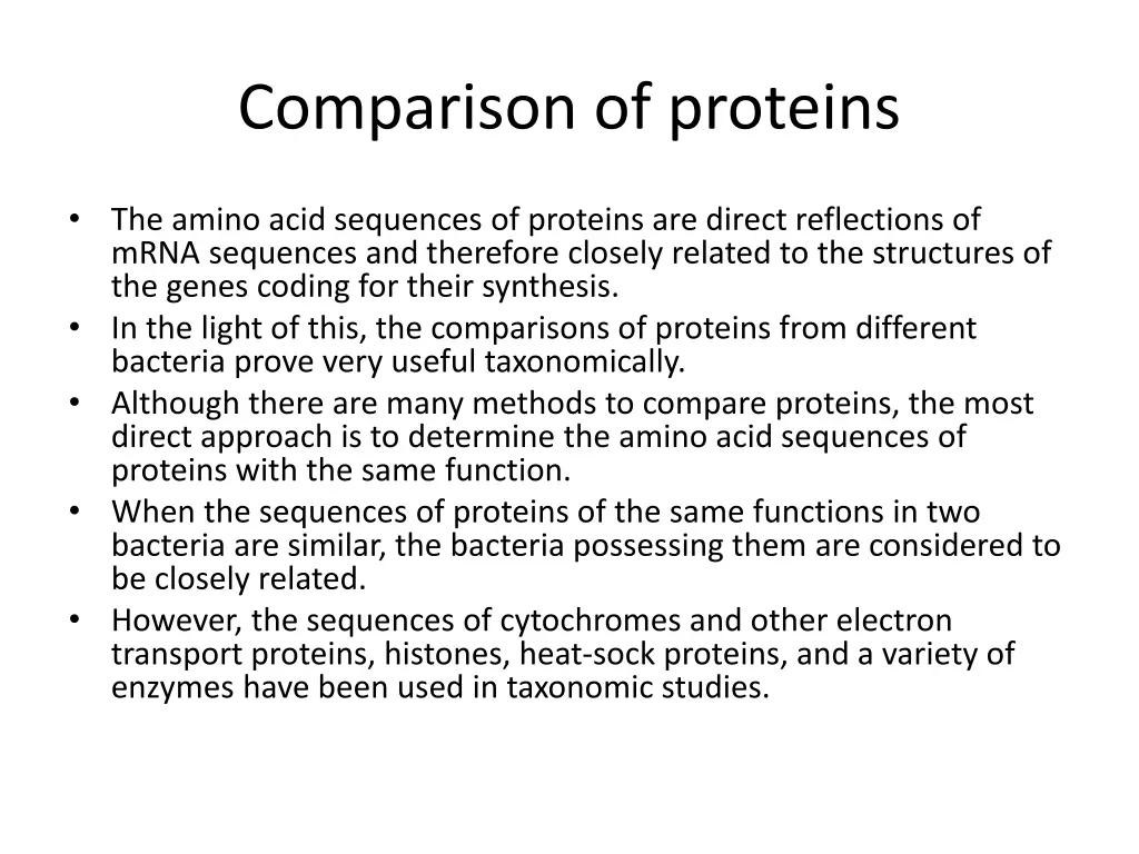 comparison of proteins
