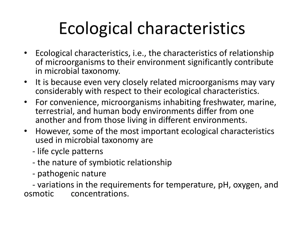 ecological characteristics