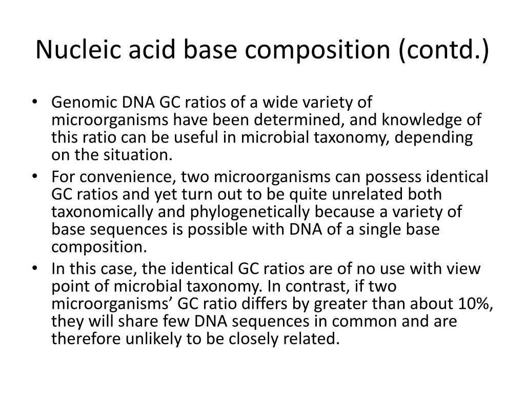 nucleic acid base composition contd