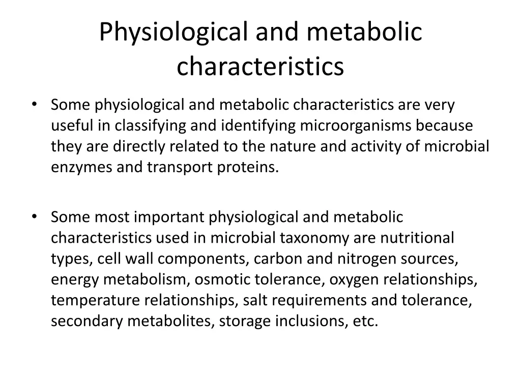 physiological and metabolic characteristics