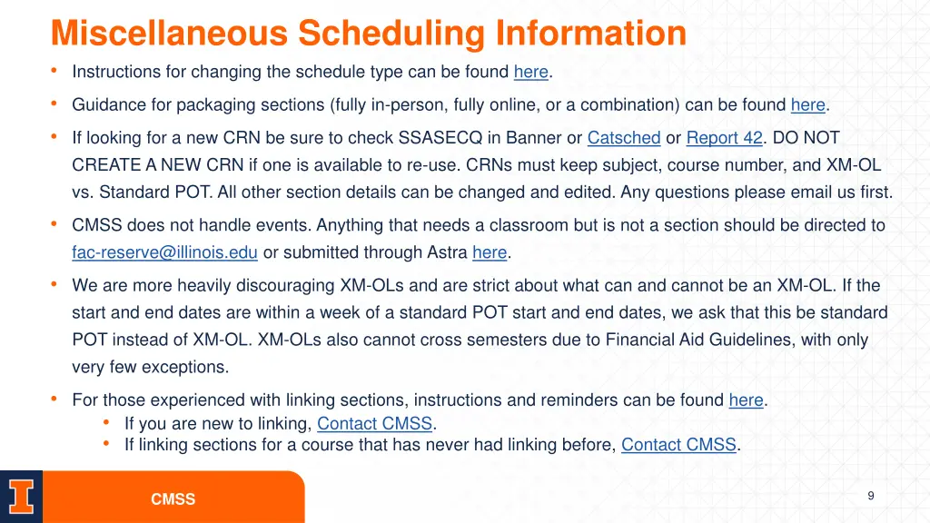 miscellaneous scheduling information instructions
