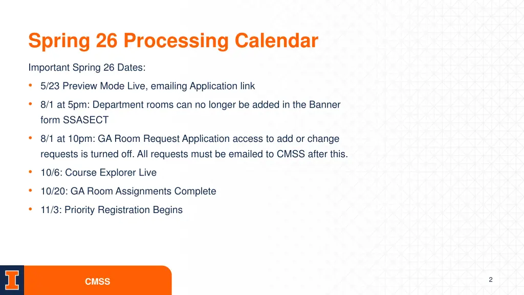 spring 26 processing calendar