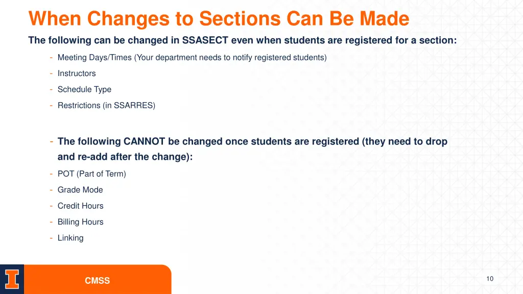 when changes to sections can be made