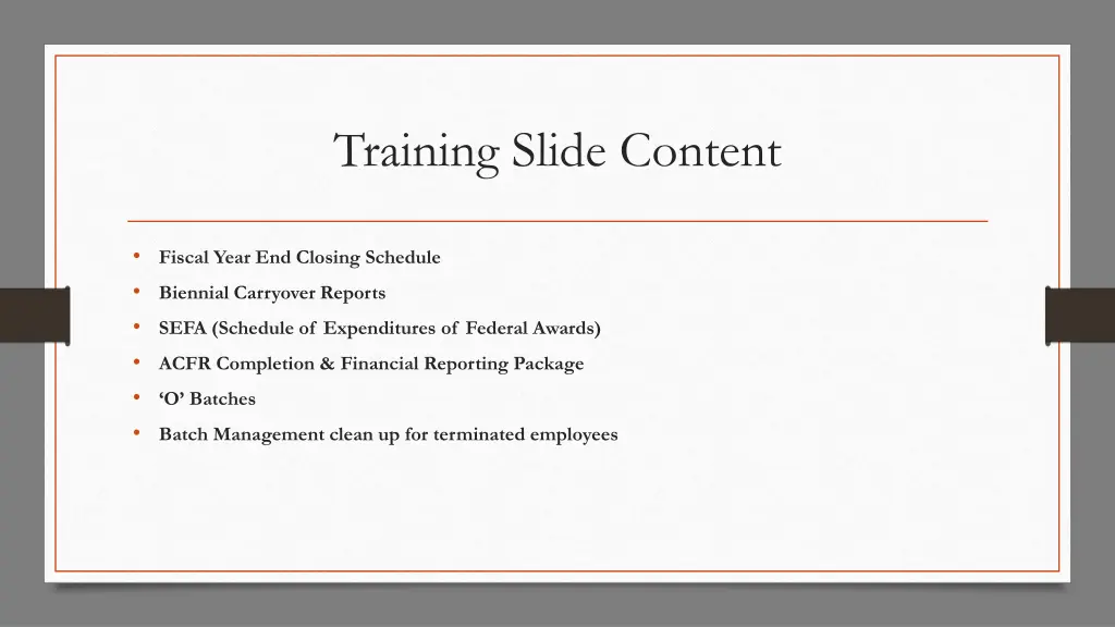 training slide content