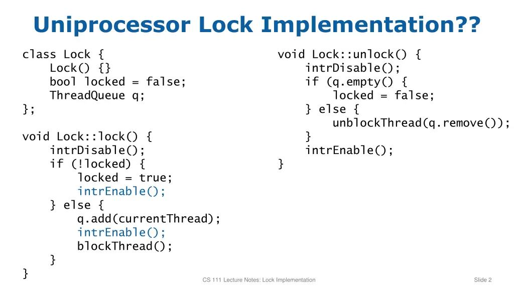 uniprocessor lock implementation 1