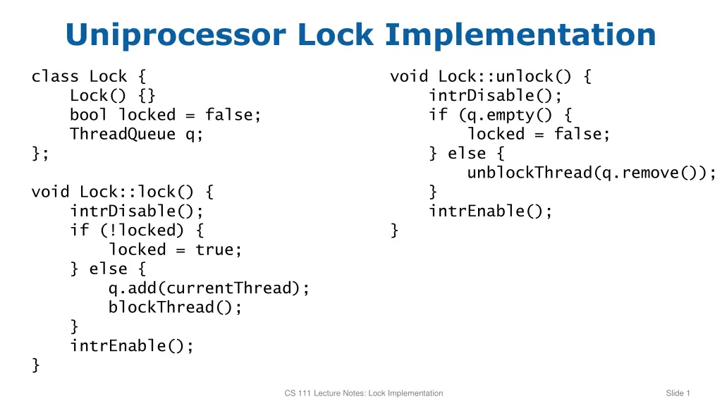 uniprocessor lock implementation
