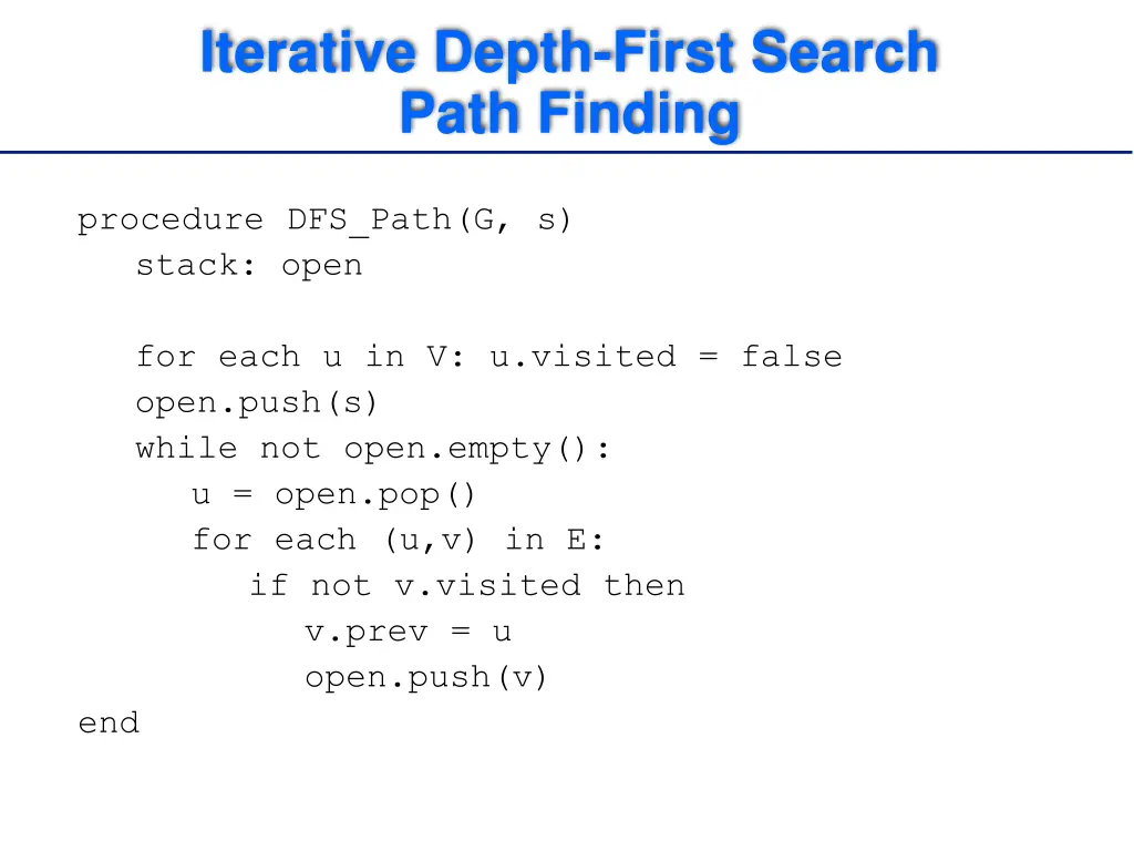 iterative depth first search path finding