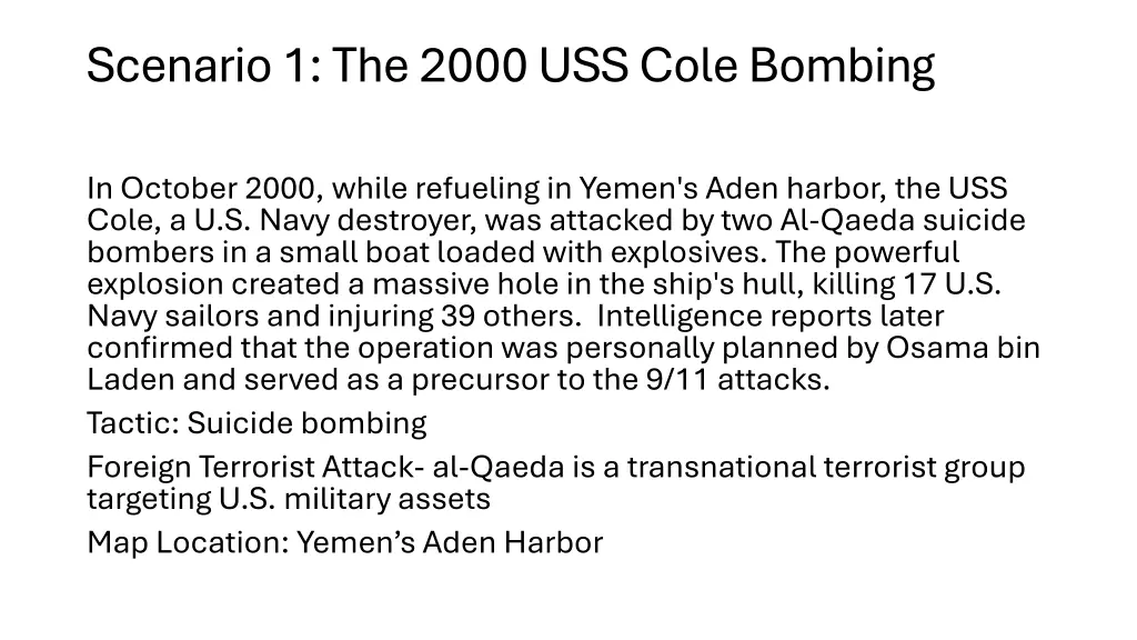 scenario 1 the 2000 uss cole bombing
