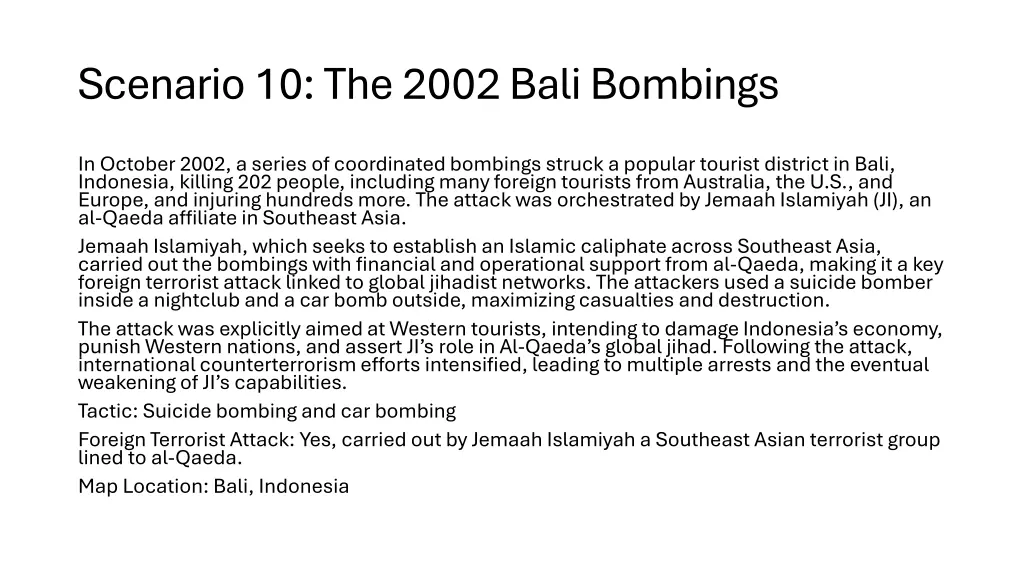 scenario 10 the 2002 bali bombings