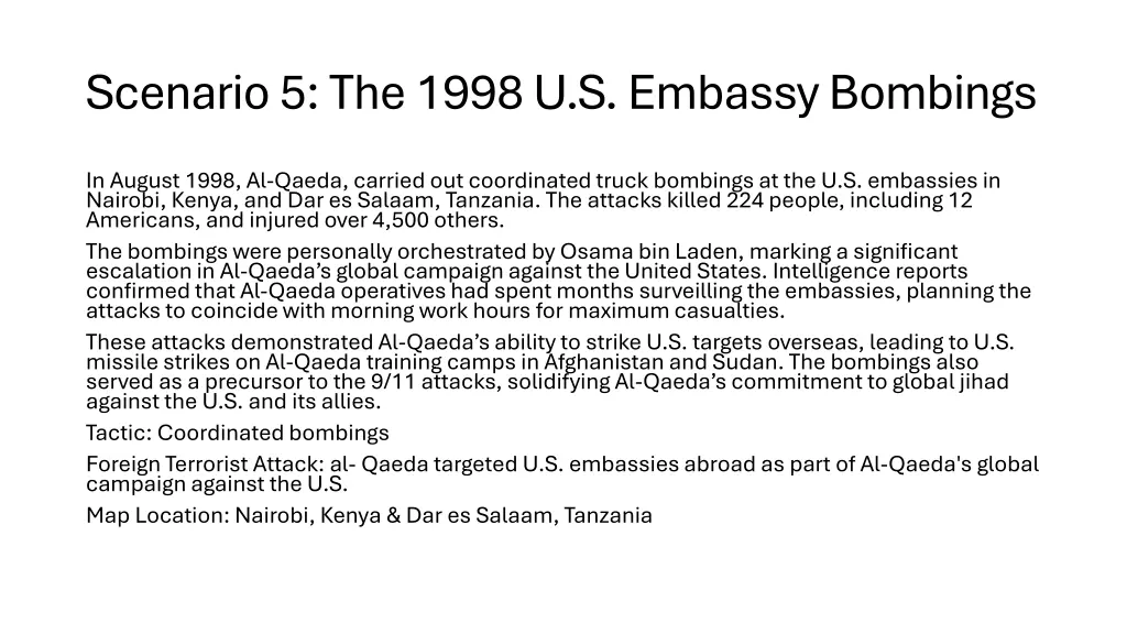 scenario 5 the 1998 u s embassy bombings