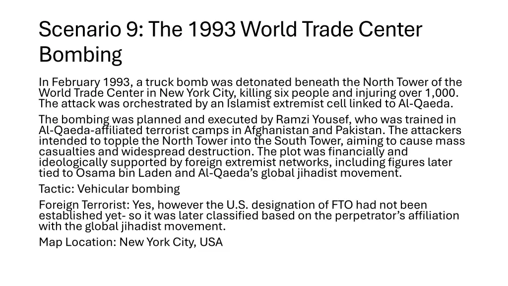 scenario 9 the 1993 world trade center bombing