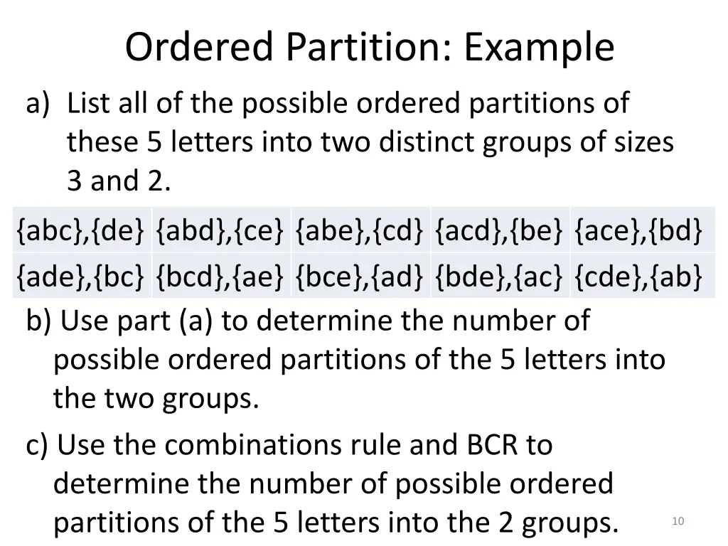 ordered partition example