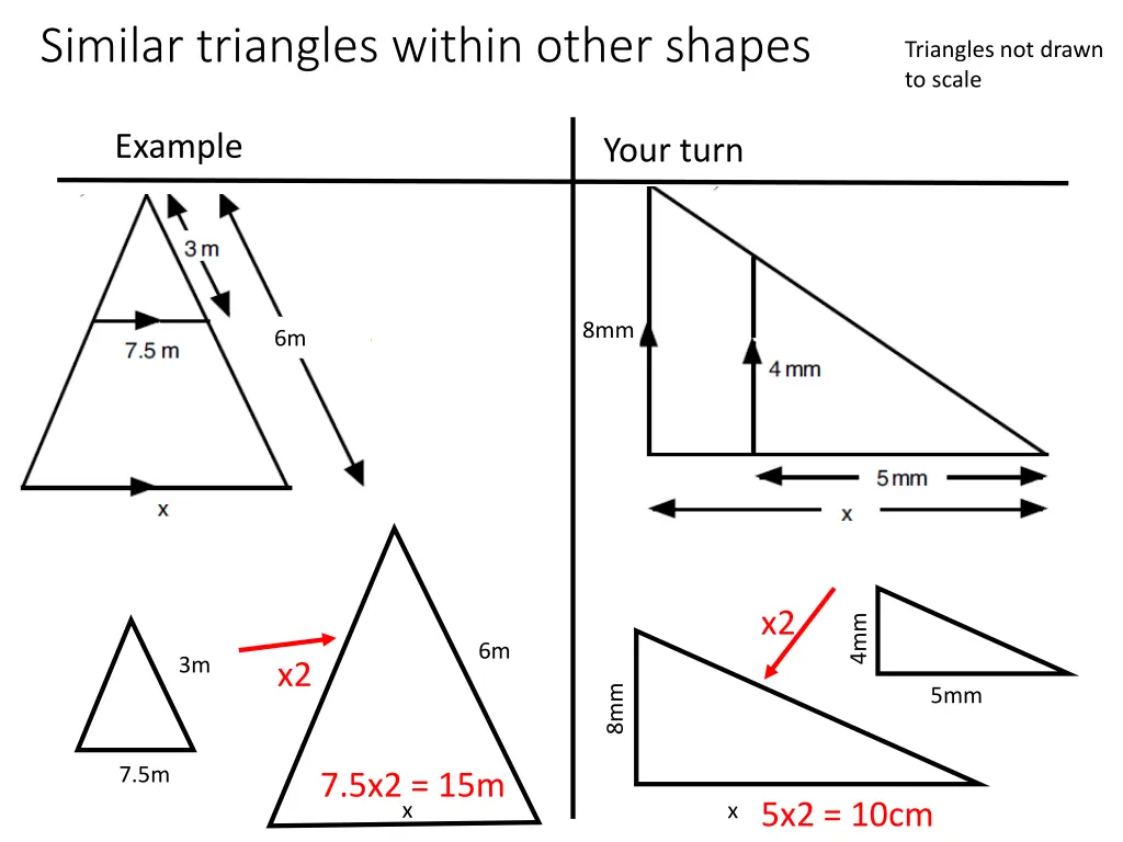 similar triangles within other shapes