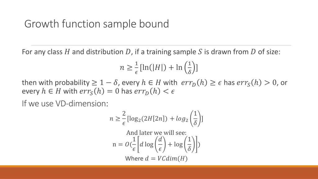 growth function sample bound