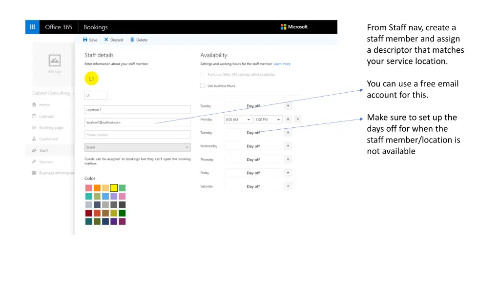 from staff nav create a staff member and assign