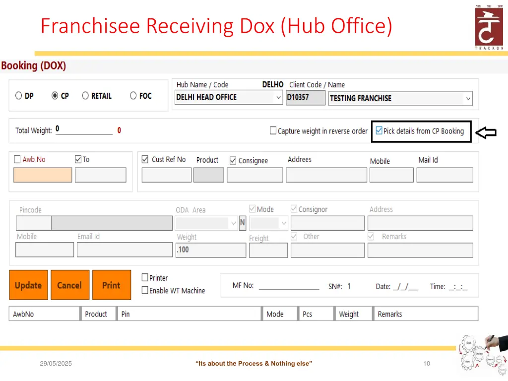 franchisee receiving dox hub office