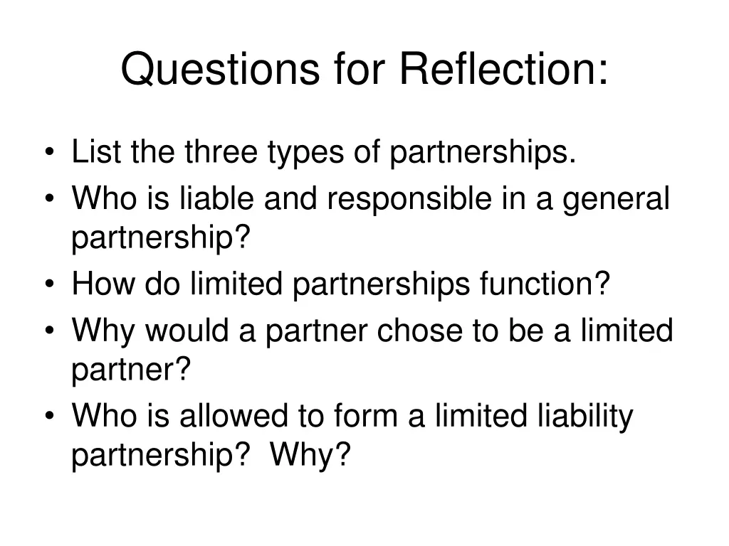 questions for reflection