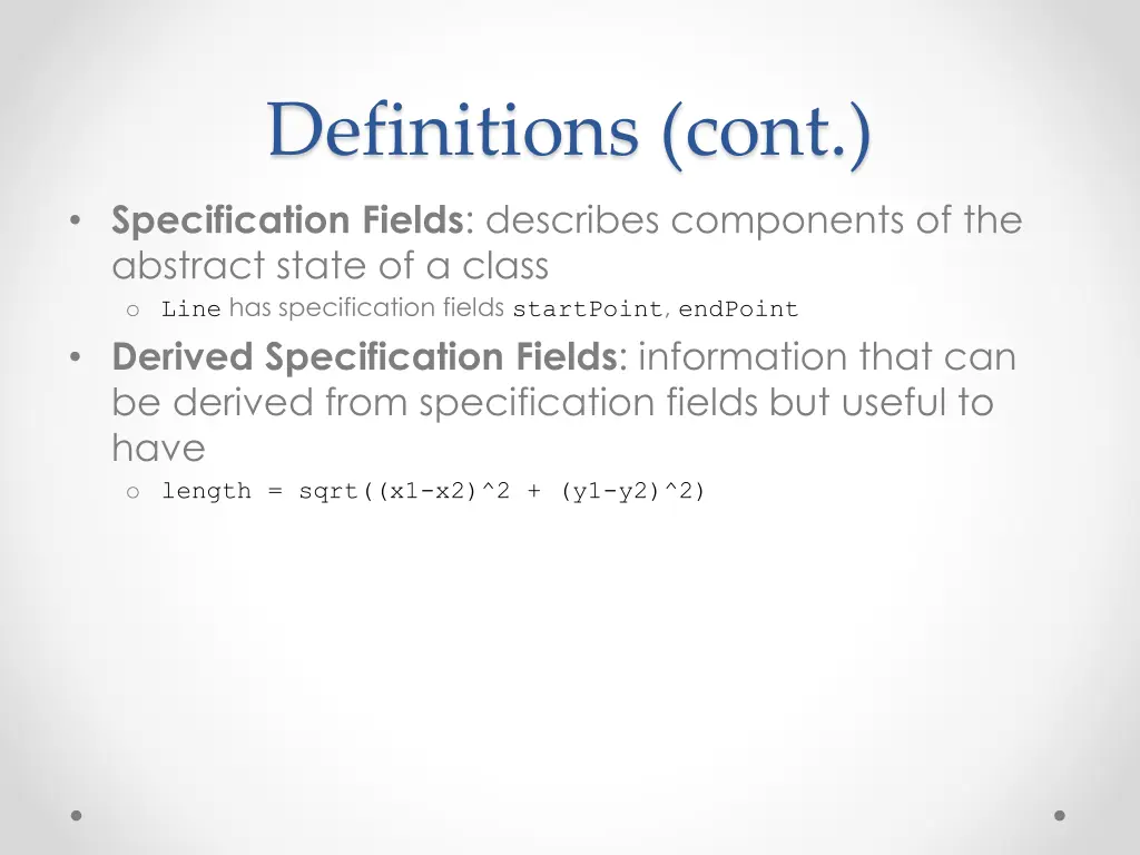 definitions cont specification fields describes