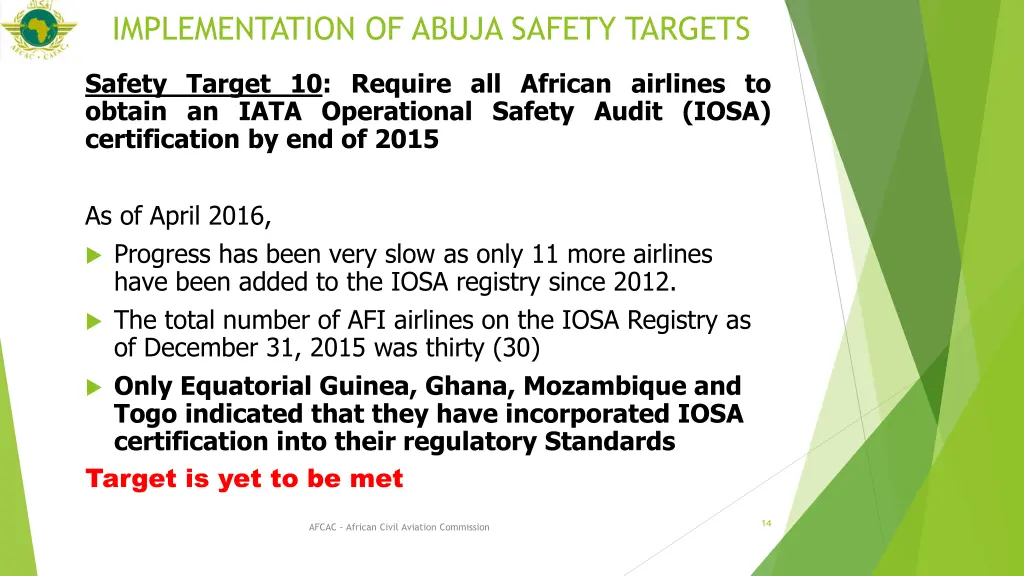 implementation of abuja safety targets 8