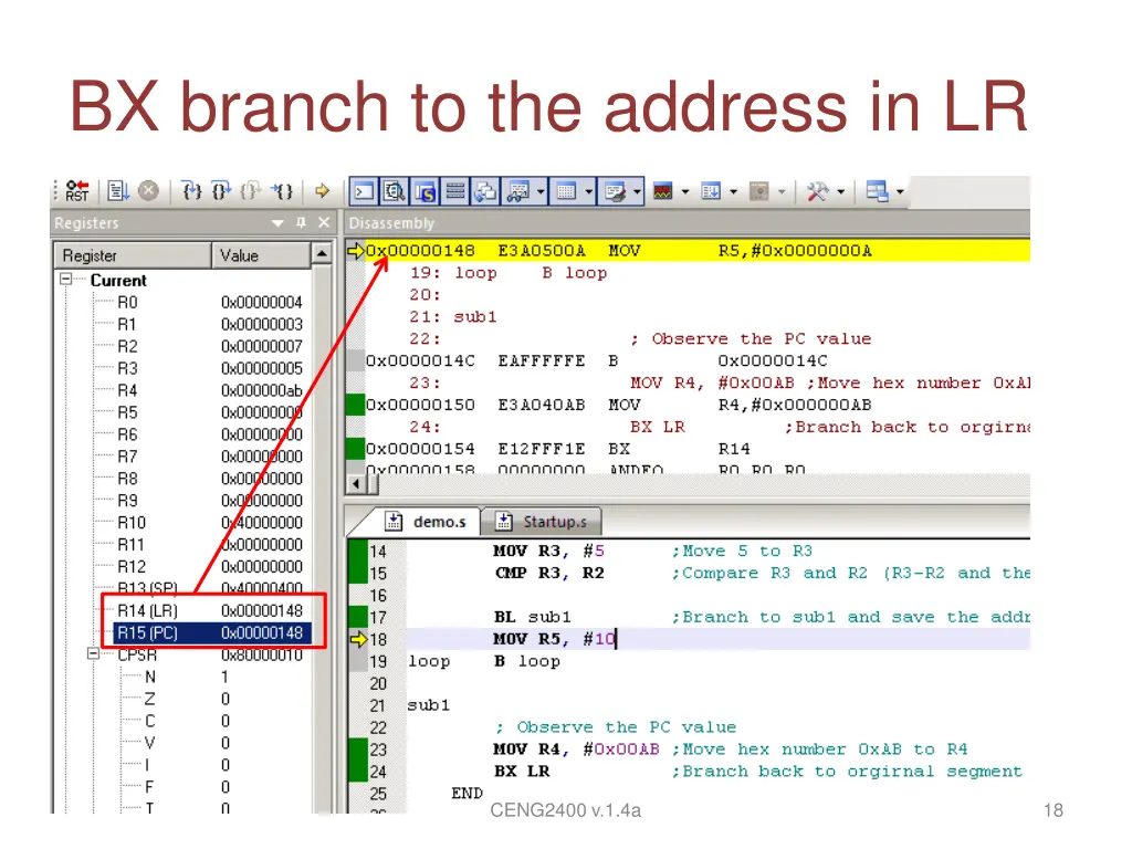 bx branch to the address in lr