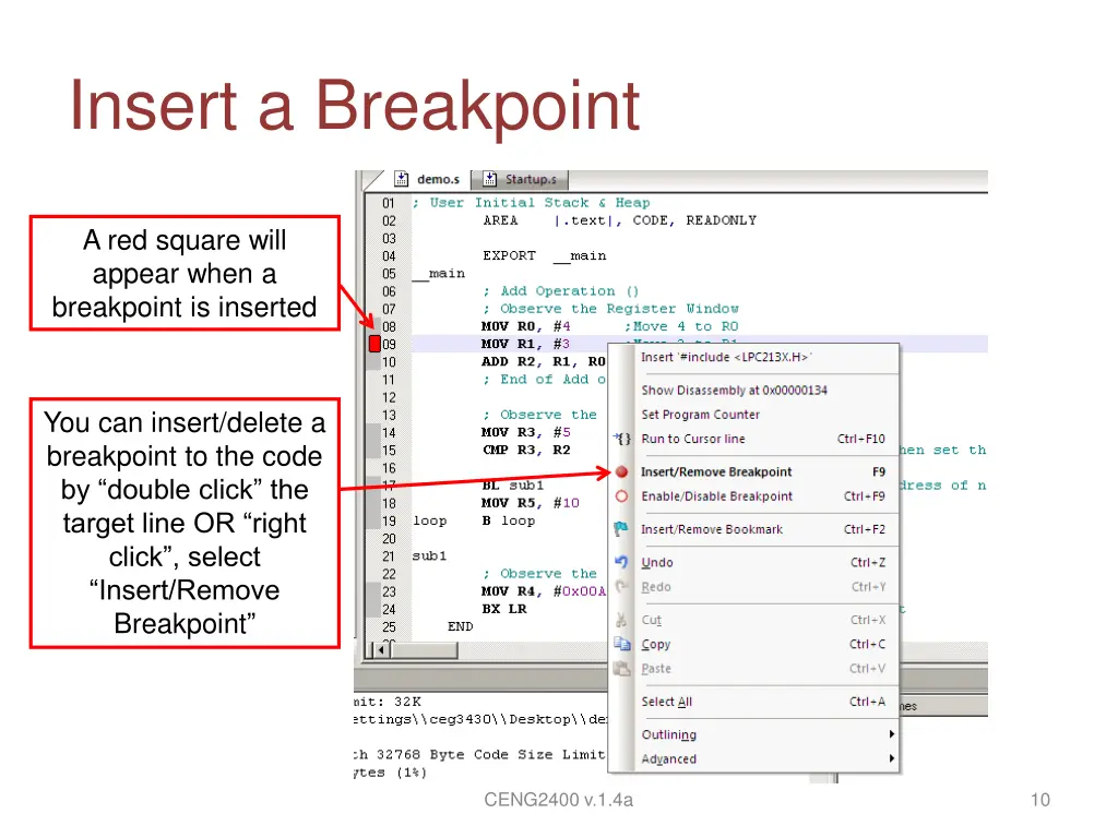 insert a breakpoint