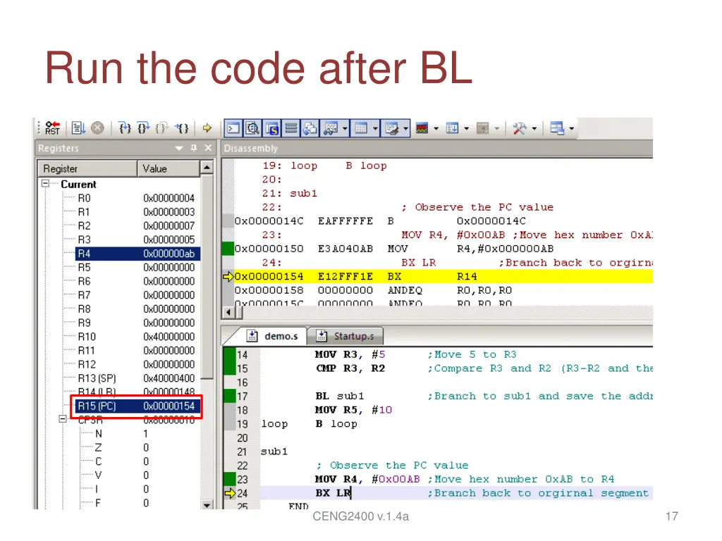 run the code after bl