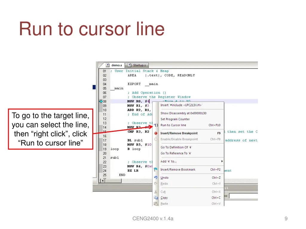 run to cursor line