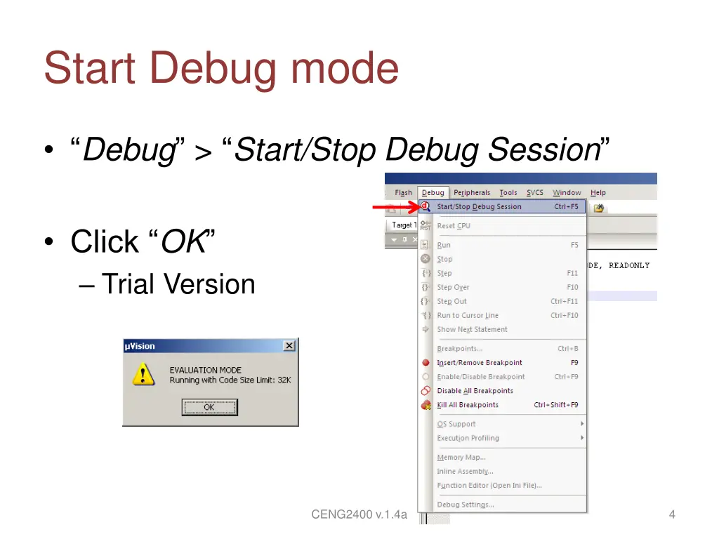 start debug mode