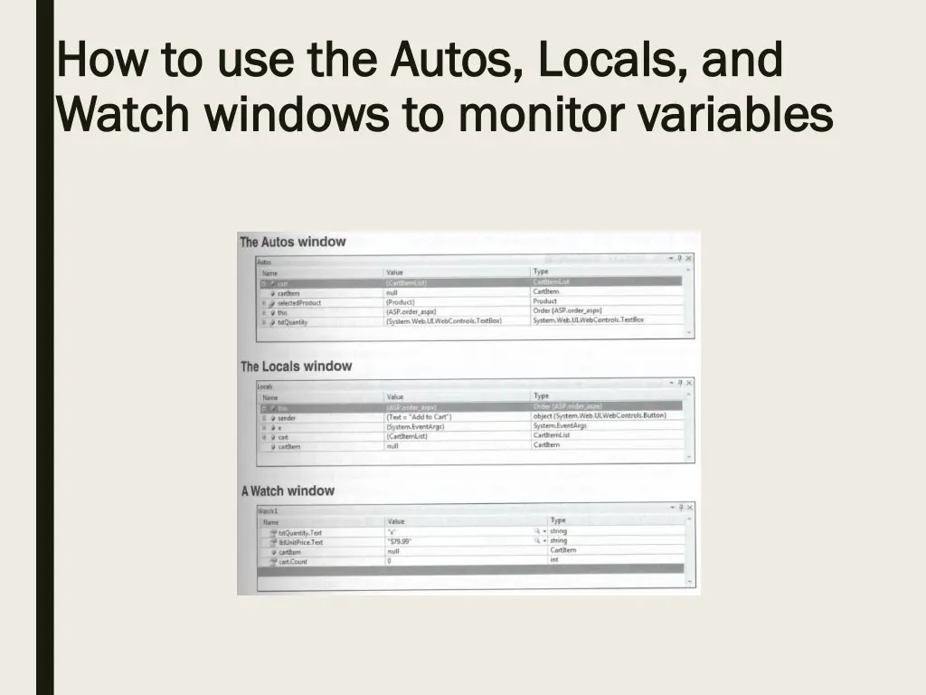 how to use the autos locals