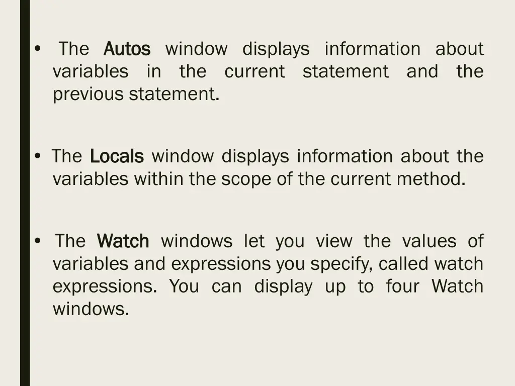 the autos variables in the current statement