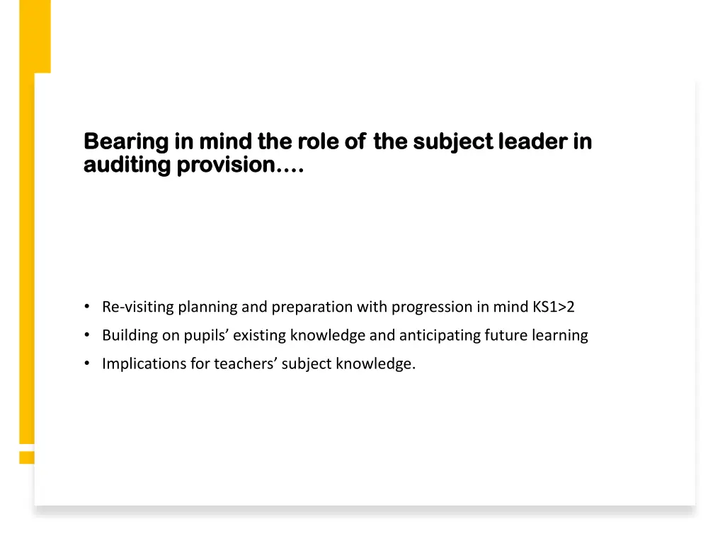bearing in mind the role of the subject leader