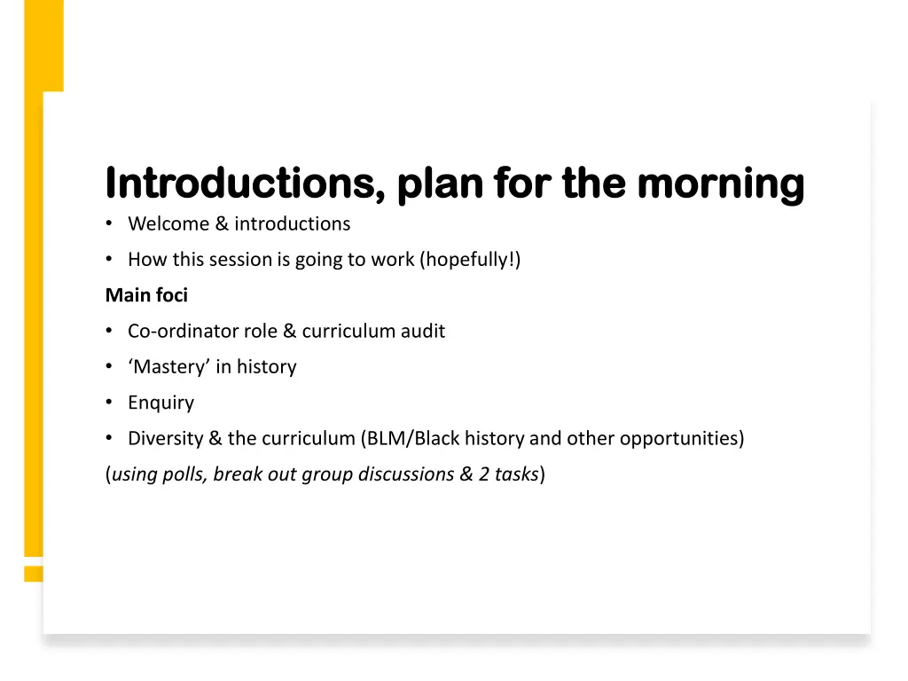 introductions plan for the morning introductions