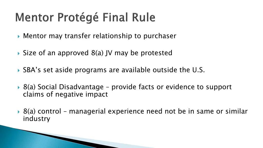 mentor may transfer relationship to purchaser