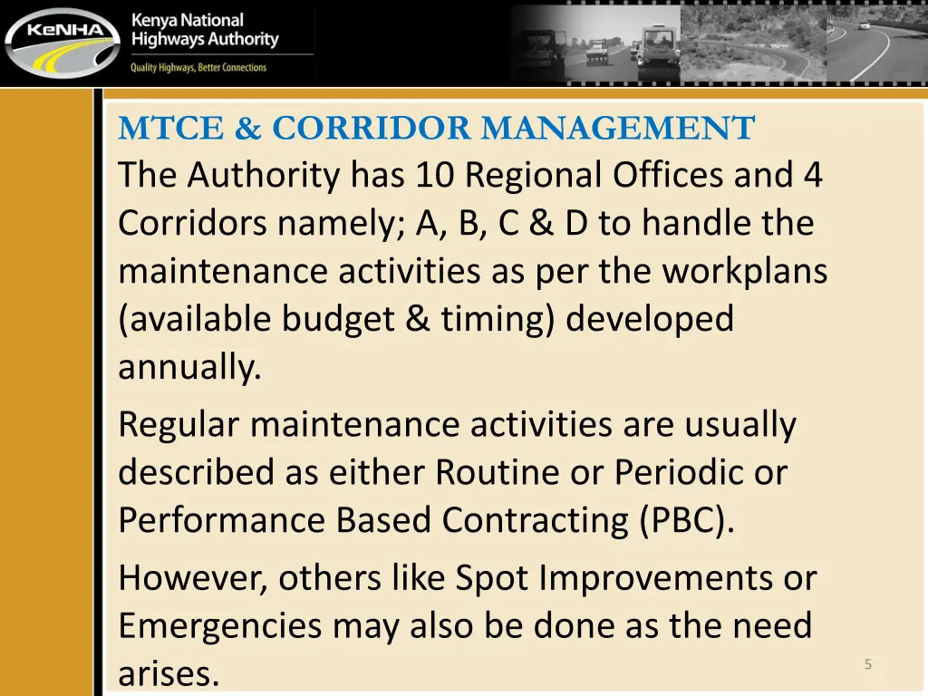 mtce corridor management the authority