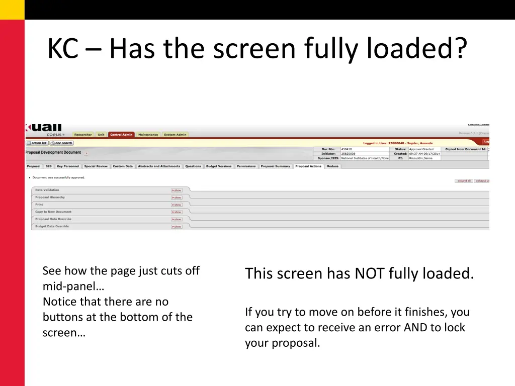 kc has the screen fully loaded