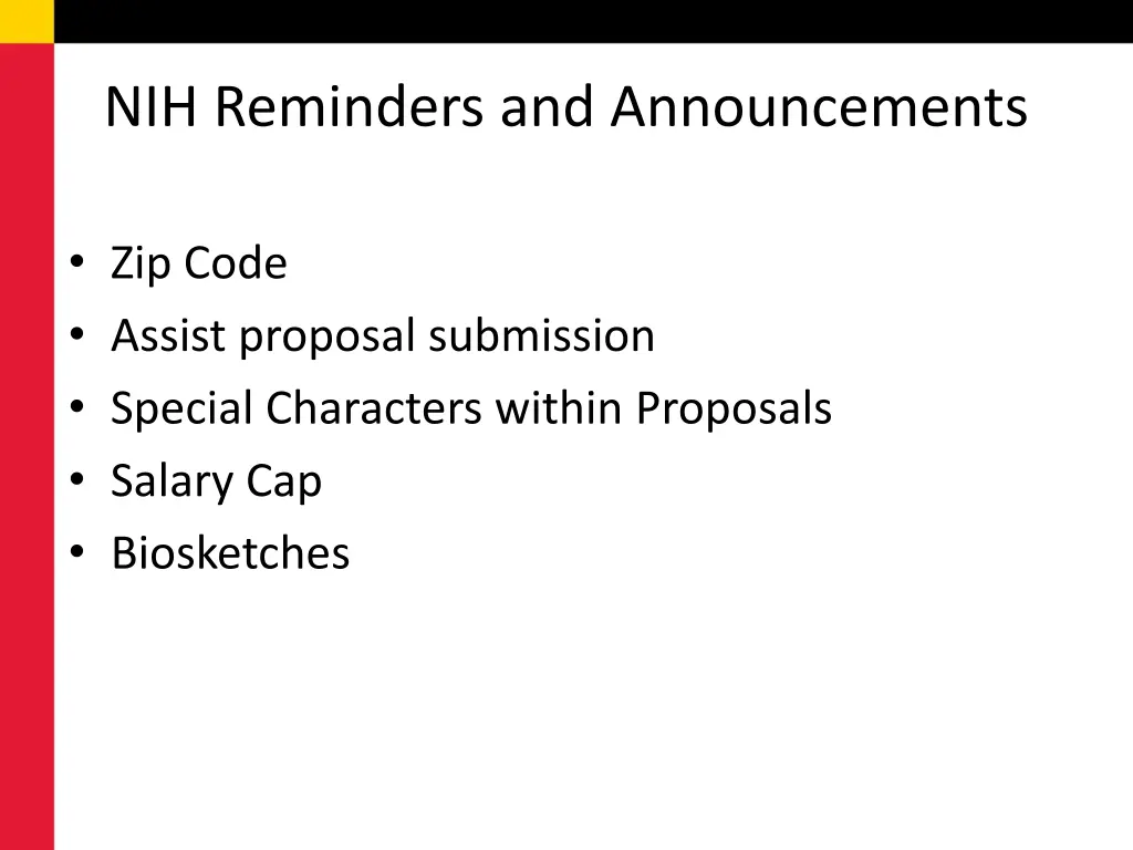 nih reminders and announcements