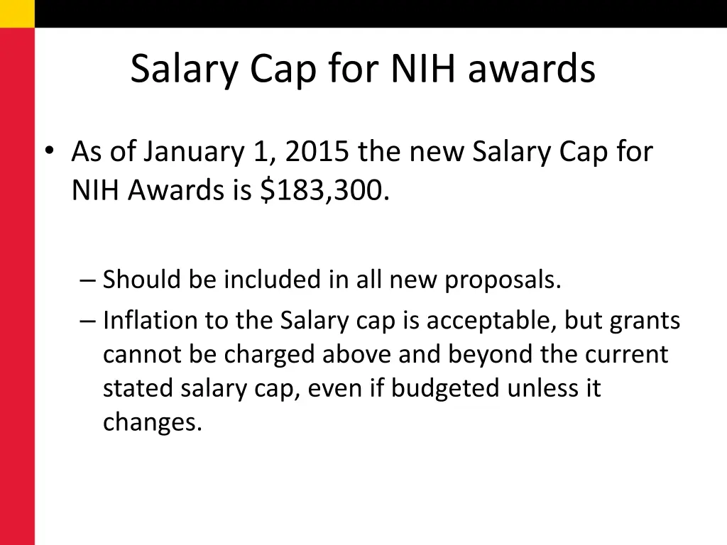 salary cap for nih awards