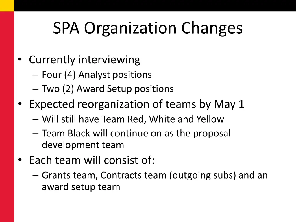 spa organization changes