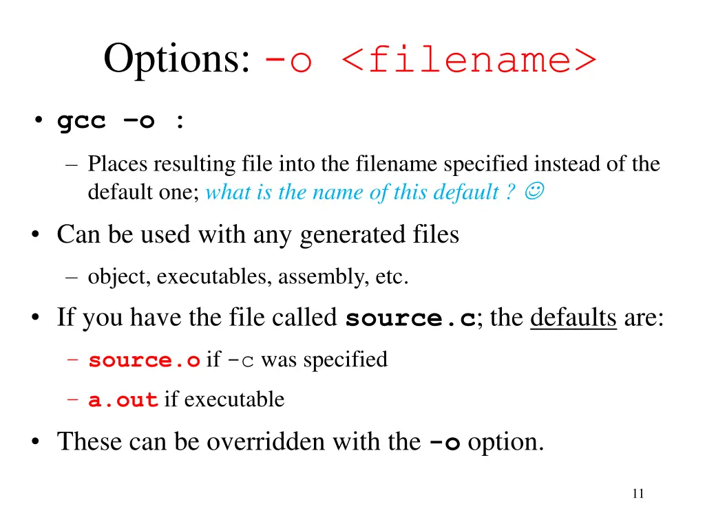 options o filename