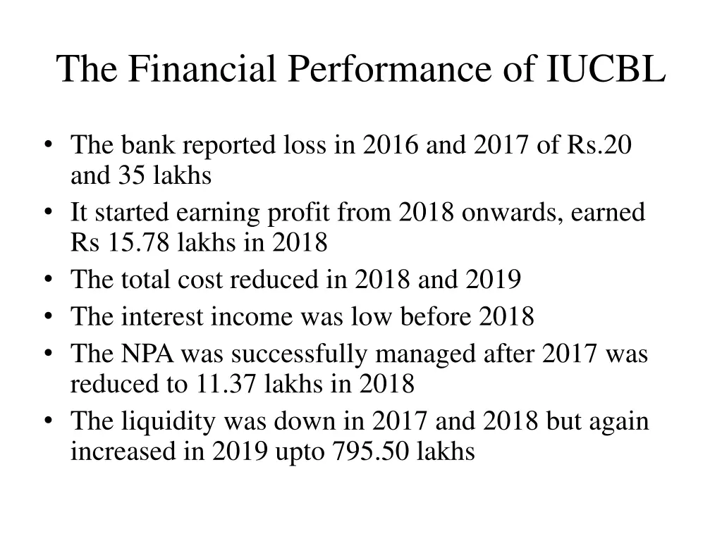 the financial performance of iucbl
