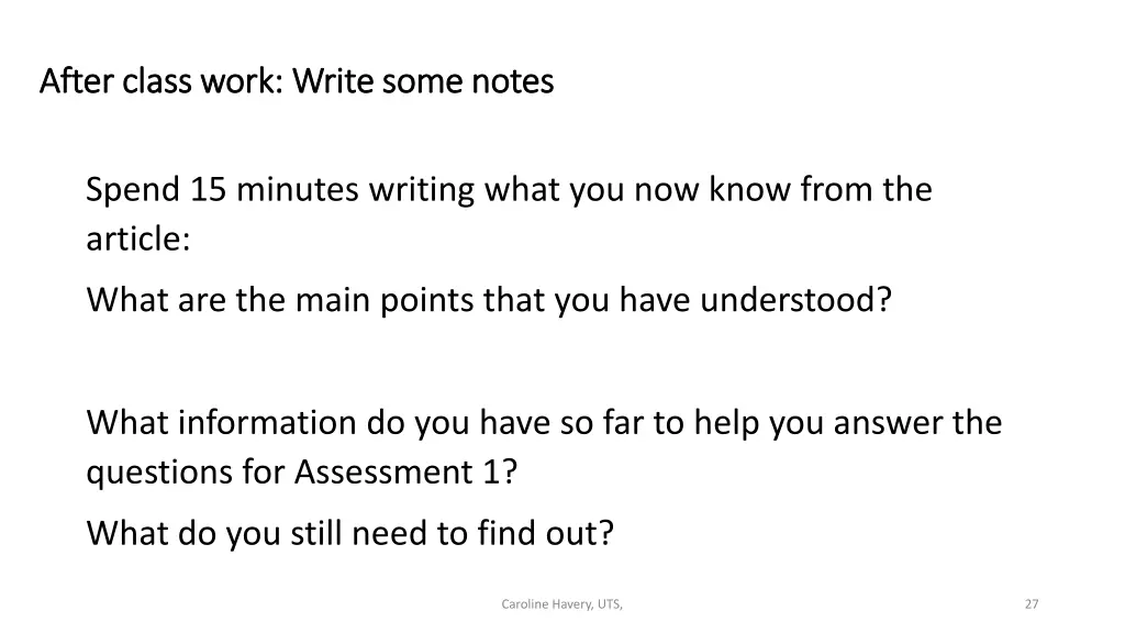 after class work write some notes after class
