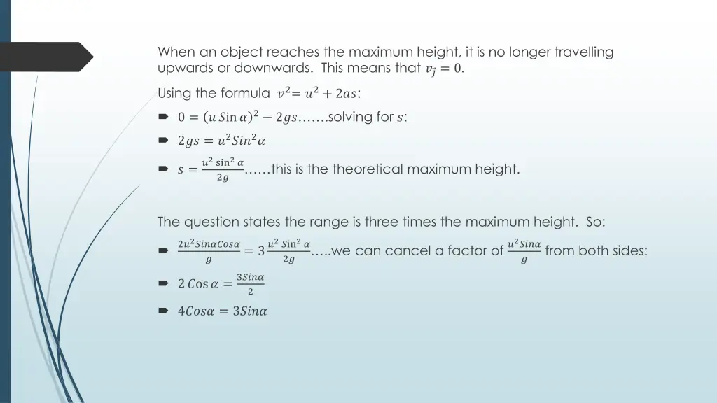when an object reaches the maximum height