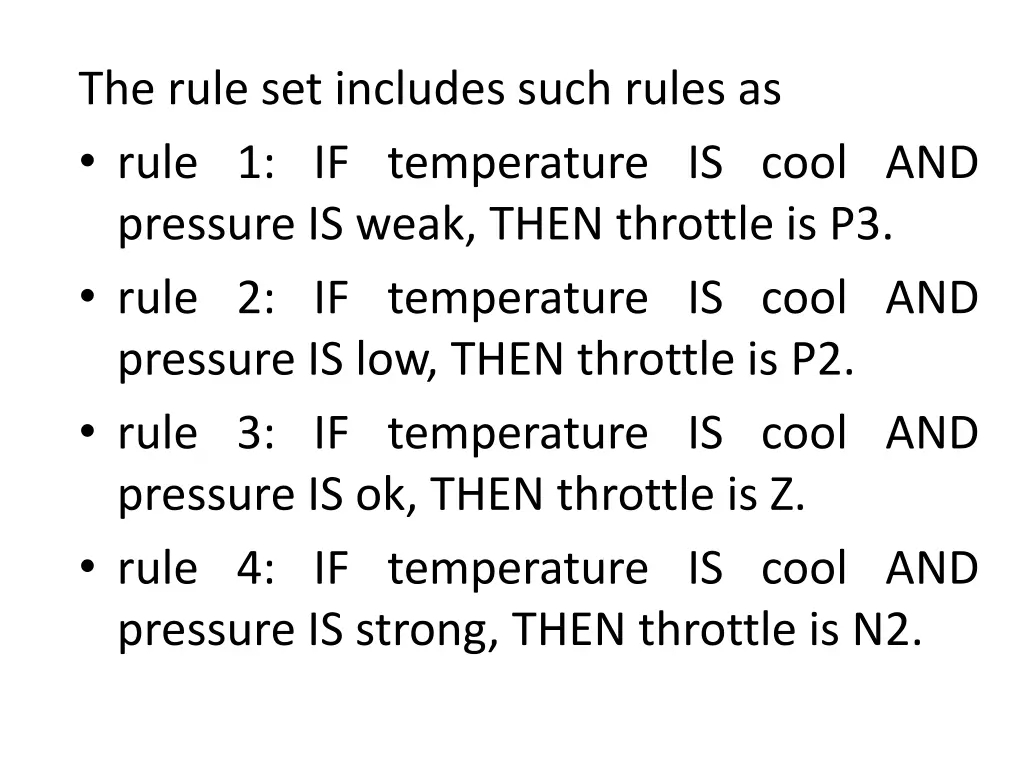 the rule set includes such rules as rule