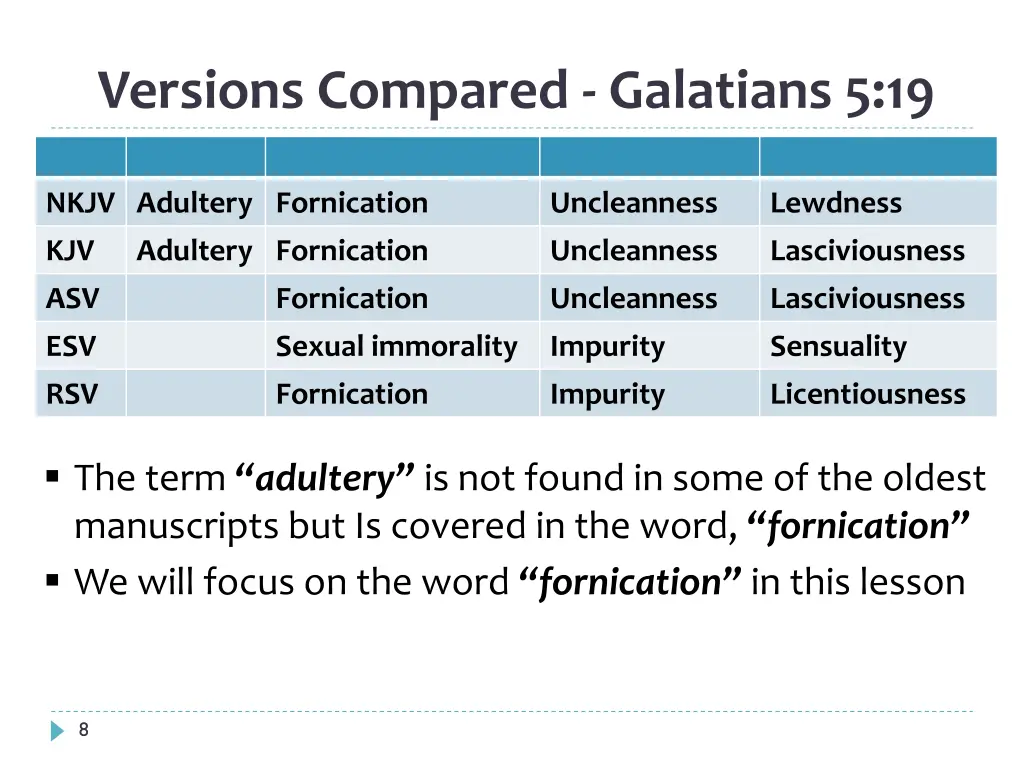 versions compared galatians 5 19